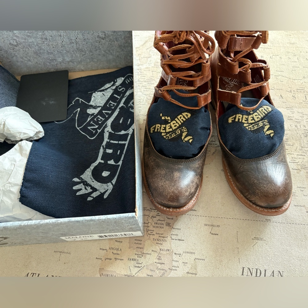 Freebird by Steven Malone Cognac Multi Leather Shoes Booties 9 - Picture 2 of 13